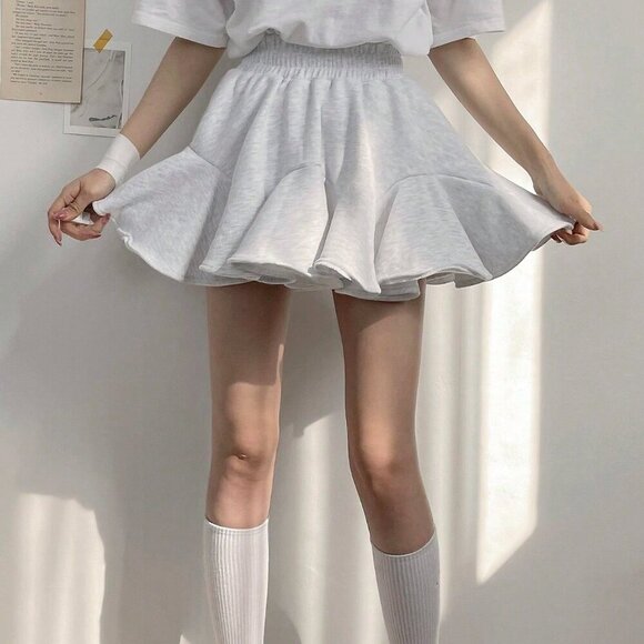 Grey Casual Women's Elastic Waist Fleece Flare Skirt - Picture 5 of 6